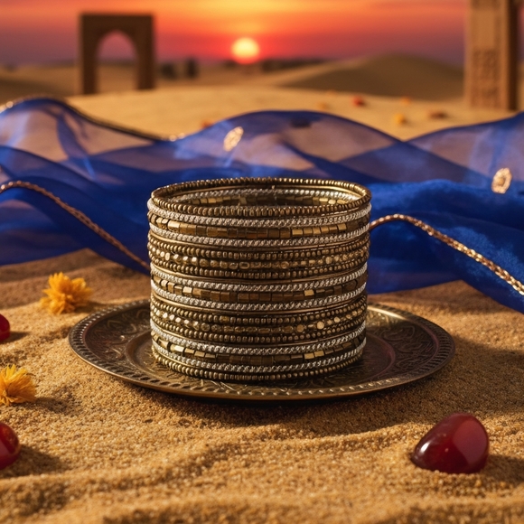 ποΈ Indian Artisanal Beaded Golden Stacked Bracelet Handmade Boho Chic Jewelry - Picture 7 of 14